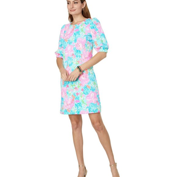 Lilly Pulitzer Cayce Dress in Surf Blue Luscious Lions - Picture 2 of 16